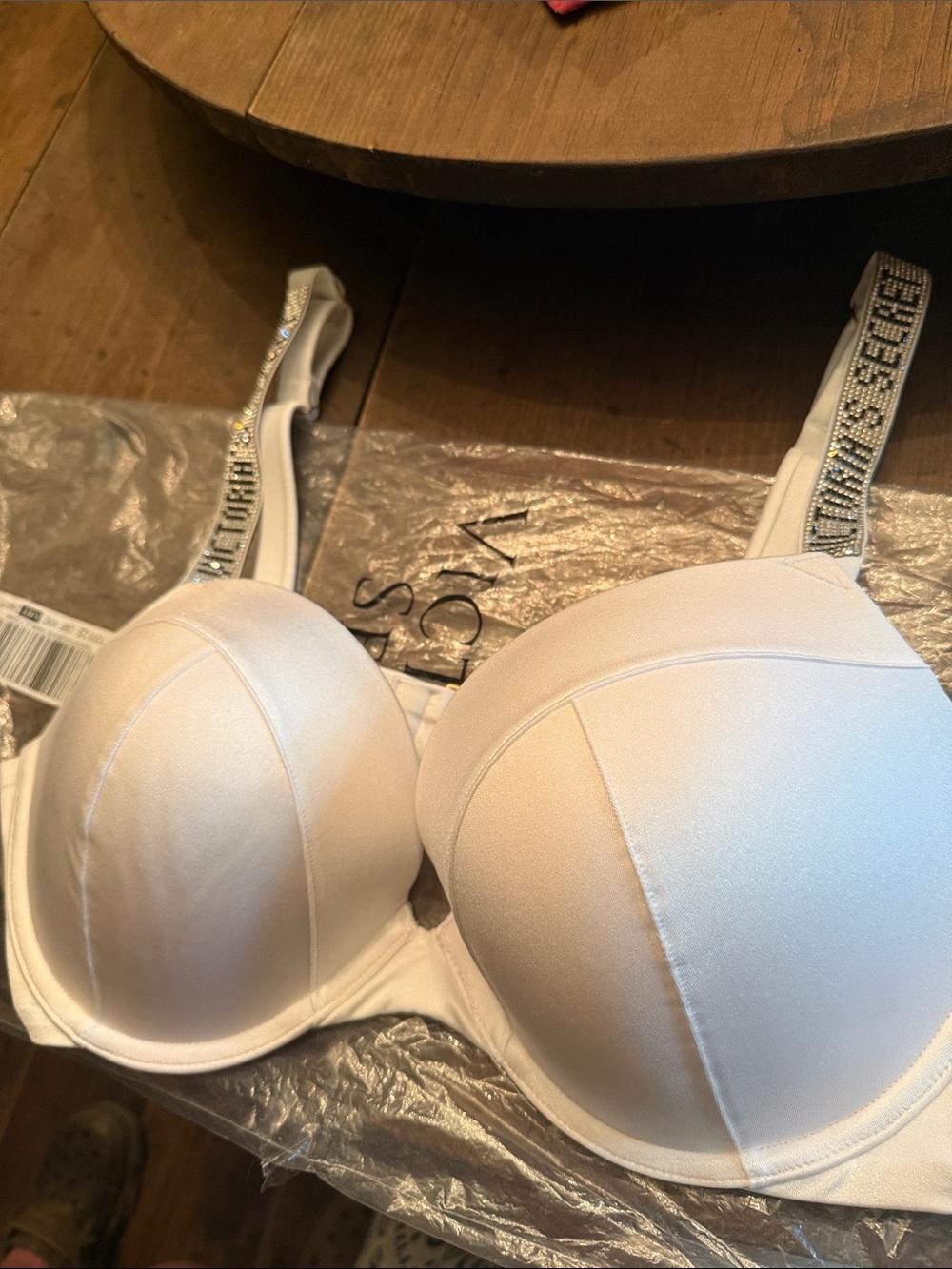 Victoria's Secret White Padded Underwire Bikini Top with Embellished Straps